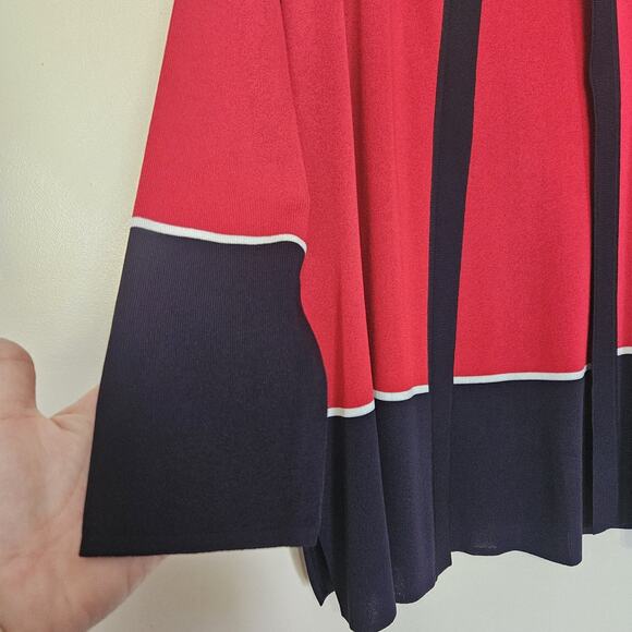 Exclusively Misook Open Front Cardigan Womens L Blue Red Liquid Knit Old Money - Picture 3 of 9